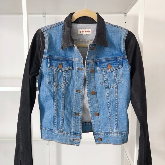 J Brand Bowie Denim Jacket Two-tone Coated Leather Effect: Model Off Duty Vibes - Picture 3 of 12